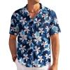 COOFANDY Men’s Casual Shirts Short Sleeve Waffle Knit Button Down Shirt Wrinkle Free Summer Beach Tops(White Flowers Navy)