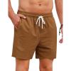 COOFANDY Mens Casual Shorts 5″ Elastic Drawstring Shorts Summer Beach Athletic Shorts(Tan)
