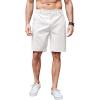 COOFANDY Men’s Casual Shorts Linen Flat Front Shorts Elastic Waist Summer Beach Shorts(A_white)