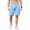 COOFANDY Men’s Casual Shorts Linen Flat Front Shorts Elastic Waist Summer Beach Shorts(Blue)
