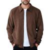 COOFANDY Men’s Casual Suede Bomber Jacket Lightweight Full Zip Up Jackets Vintage Faux Leather Jacket(Brown)