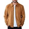 COOFANDY Men’s Casual Suede Bomber Jacket Lightweight Full Zip Up Jackets Vintage Faux Leather Jacket(Light Brown)