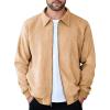 COOFANDY Men’s Casual Suede Bomber Jacket Lightweight Full Zip Up Jackets Vintage Faux Leather Jacket(Light Tan)