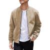 COOFANDY Men’s Casual Varsity Jacket Vintage Lightweight Suede Bomber Jackets(Light Khaki)