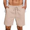 COOFANDY Mens Casual Waffle Shorts Elastic Waist Summer Beach Shorts 7″ Workout Sweat Shorts(Light Khaki)