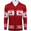 COOFANDY Men’s Christmas Cardigans Ugly Xmas Sweaters Reindeer Snowflake Shawl Collar Knitted Cardigan Sweater(A – Red – a)