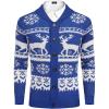 COOFANDY Men’s Christmas Cardigans Ugly Xmas Sweaters Reindeer Snowflake Shawl Collar Knitted Cardigan Sweater(Blue-white Snowflake Elk)