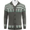 COOFANDY Men’s Christmas Cardigans Ugly Xmas Sweaters Reindeer Snowflake Shawl Collar Knitted Cardigan Sweater(Gray-green-white)