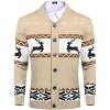 COOFANDY Men’s Christmas Cardigans Ugly Xmas Sweaters Reindeer Snowflake Shawl Collar Knitted Cardigan Sweater(Light Apricot)