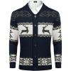 COOFANDY Men’s Christmas Cardigans Ugly Xmas Sweaters Reindeer Snowflake Shawl Collar Knitted Cardigan Sweater(Navy Blue)