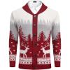 COOFANDY Men’s Christmas Cardigans Ugly Xmas Sweaters Reindeer Snowflake Shawl Collar Knitted Cardigan Sweater(Red-white-gray)