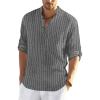 COOFANDY Men’s Cotton Linen Henley T-Shirt Long Sleeve Hippie Casual Beach T-Shirts(Black Striped)