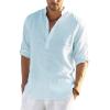 COOFANDY Men’s Cotton Linen Henley T-Shirt Long Sleeve Hippie Casual Beach T-Shirts(Blue)