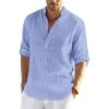 COOFANDY Men’s Cotton Linen Henley T-Shirt Long Sleeve Hippie Casual Beach T-Shirts(Blue Striped)