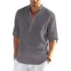 COOFANDY Men’s Cotton Linen Henley T-Shirt Long Sleeve Hippie Casual Beach T-Shirts(Dark Gray)