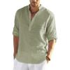 COOFANDY Men’s Cotton Linen Henley T-Shirt Long Sleeve Hippie Casual Beach T-Shirts(Light Green)