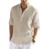 COOFANDY Men’s Cotton Linen Henley T-Shirt Long Sleeve Hippie Casual Beach T-Shirts(Light Khaki)