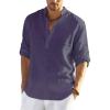 COOFANDY Men’s Cotton Linen Henley T-Shirt Long Sleeve Hippie Casual Beach T-Shirts(Purple)