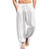 COOFANDY Men’s Cotton Linen Pants Casual Harem Pants Elastic Waist Beach Boho Yoga Trousers(1-white)