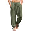 COOFANDY Men’s Cotton Linen Pants Casual Harem Pants Elastic Waist Beach Boho Yoga Trousers(Army Green)