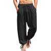 COOFANDY Men’s Cotton Linen Pants Casual Harem Pants Elastic Waist Beach Boho Yoga Trousers(Black)