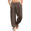 COOFANDY Men’s Cotton Linen Pants Casual Harem Pants Elastic Waist Beach Boho Yoga Trousers(Brown)