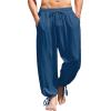 COOFANDY Men’s Cotton Linen Pants Casual Harem Pants Elastic Waist Beach Boho Yoga Trousers(Dark Blue)