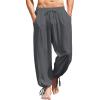 COOFANDY Men’s Cotton Linen Pants Casual Harem Pants Elastic Waist Beach Boho Yoga Trousers(Dark Grey)