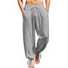COOFANDY Men’s Cotton Linen Pants Casual Harem Pants Elastic Waist Beach Boho Yoga Trousers(Grey)