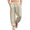 COOFANDY Men’s Cotton Linen Pants Casual Harem Pants Elastic Waist Beach Boho Yoga Trousers(Khaki)