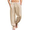 COOFANDY Men’s Cotton Linen Pants Casual Harem Pants Elastic Waist Beach Boho Yoga Trousers(Light Khaki)