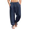 COOFANDY Men’s Cotton Linen Pants Casual Harem Pants Elastic Waist Beach Boho Yoga Trousers(Navy Blue)
