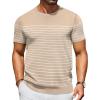 COOFANDY Men’s Crewneck Sweater Short Sleeve Casual Basic Tops Classic Fashion Knit Pullover Tees(Stripe – Khaki)