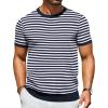 COOFANDY Men’s Crewneck Sweater Short Sleeve Casual Basic Tops Classic Fashion Knit Pullover Tees(Stripe – Navy)