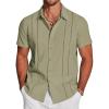 COOFANDY Men’s Cuban Guayabera Shirt Short Sleeve Button Down Shirts Casual Summer Beach Linen Shirts(Army Green)