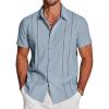 COOFANDY Men’s Cuban Guayabera Shirt Short Sleeve Button Down Shirts Casual Summer Beach Linen Shirts(Blue)