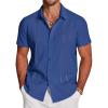 COOFANDY Men’s Cuban Guayabera Shirt Short Sleeve Button Down Shirts Casual Summer Beach Linen Shirts(Brilliant Blue)