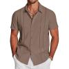 COOFANDY Men’s Cuban Guayabera Shirt Short Sleeve Button Down Shirts Casual Summer Beach Linen Shirts(Brown)