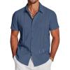 COOFANDY Men’s Cuban Guayabera Shirt Short Sleeve Button Down Shirts Casual Summer Beach Linen Shirts(Dark Blue)