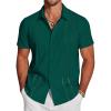 COOFANDY Men’s Cuban Guayabera Shirt Short Sleeve Button Down Shirts Casual Summer Beach Linen Shirts(Dark Green)