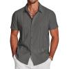 COOFANDY Men’s Cuban Guayabera Shirt Short Sleeve Button Down Shirts Casual Summer Beach Linen Shirts(Dark Grey)
