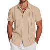COOFANDY Men’s Cuban Guayabera Shirt Short Sleeve Button Down Shirts Casual Summer Beach Linen Shirts(Dark Khaki)