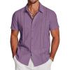 COOFANDY Men’s Cuban Guayabera Shirt Short Sleeve Button Down Shirts Casual Summer Beach Linen Shirts(Deep Purple)