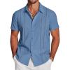 COOFANDY Men’s Cuban Guayabera Shirt Short Sleeve Button Down Shirts Casual Summer Beach Linen Shirts(Denim Blue)