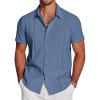 COOFANDY Men’s Cuban Guayabera Shirt Short Sleeve Button Down Shirts Casual Summer Beach Linen Shirts(Gray Blue)