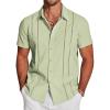 COOFANDY Men’s Cuban Guayabera Shirt Short Sleeve Button Down Shirts Casual Summer Beach Linen Shirts(Light Green)