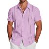 COOFANDY Men’s Cuban Guayabera Shirt Short Sleeve Button Down Shirts Casual Summer Beach Linen Shirts(Light Purple)