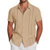 COOFANDY Men’s Cuban Guayabera Shirt Short Sleeve Button Down Shirts Casual Summer Beach Linen Shirts(Light Tan)
