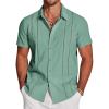 COOFANDY Men’s Cuban Guayabera Shirt Short Sleeve Button Down Shirts Casual Summer Beach Linen Shirts(Malachite Green)