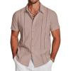 COOFANDY Men’s Cuban Guayabera Shirt Short Sleeve Button Down Shirts Casual Summer Beach Linen Shirts(Misty Rose)
